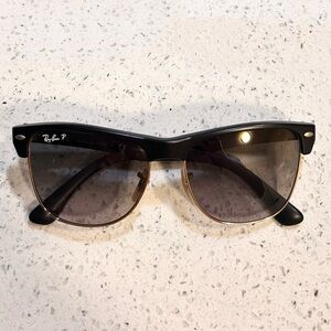 Unisex Ray-Ban Polarized Black and Gold Club Master Sunglasses with Case